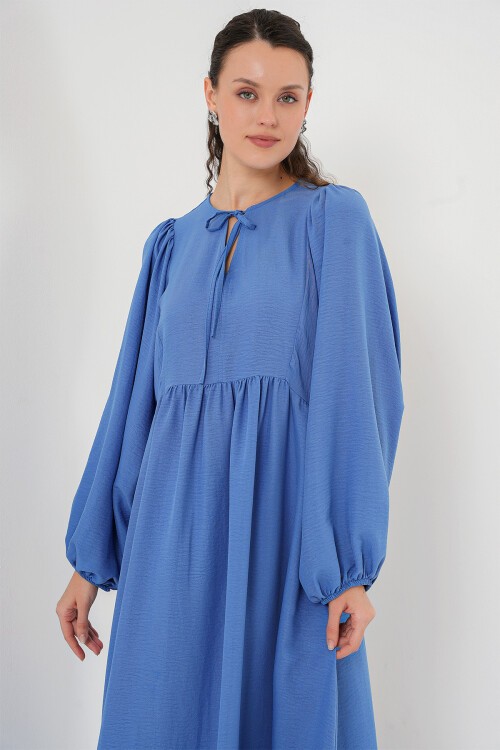 Merterium Kadın Balon Kol Uzun Tesettür Elbise 2464 - İndigo