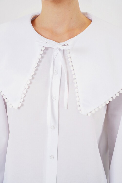 Merterium Kadın Bebe Yaka Gömlek 20314 - Beyaz