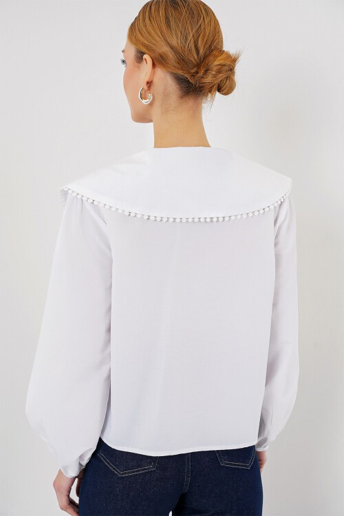 Merterium Kadın Bebe Yaka Gömlek 20314 - Beyaz