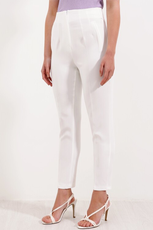 Merterium Kadın Beyaz Yüksek Bel Kumaş Pantolon 6650