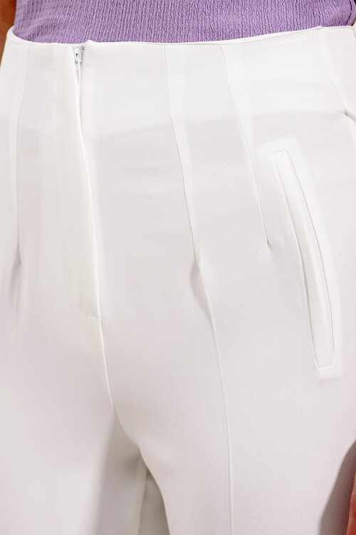 Merterium Kadın Beyaz Yüksek Bel Kumaş Pantolon 6650