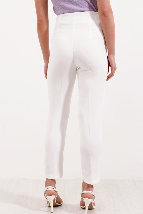 Merterium Kadın Beyaz Yüksek Bel Kumaş Pantolon 6650