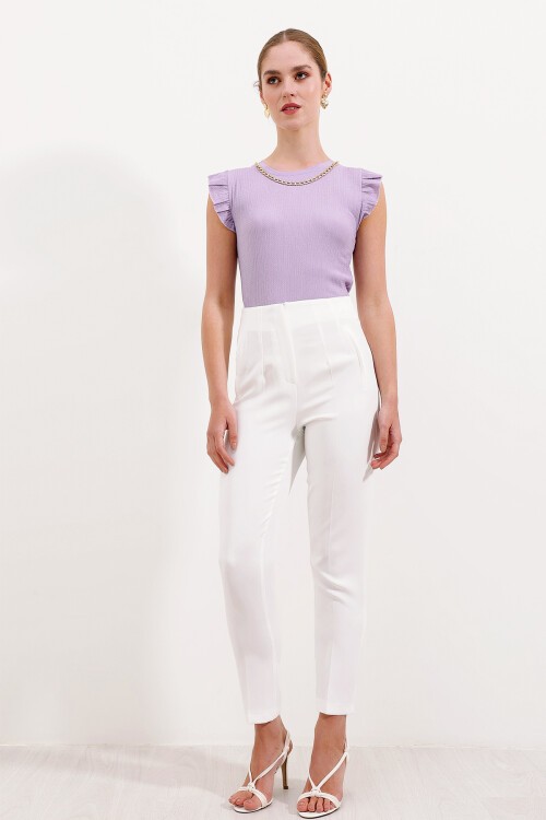 Merterium Kadın Beyaz Yüksek Bel Kumaş Pantolon 6650