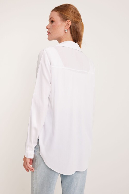 Merterium Kadın Cep Detaylı Gömlek 20234 - Beyaz