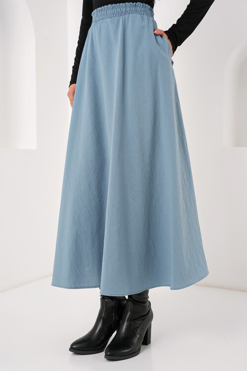 Merterium Kadın Cep Detaylı Uzun Etek 8024 - İndigo