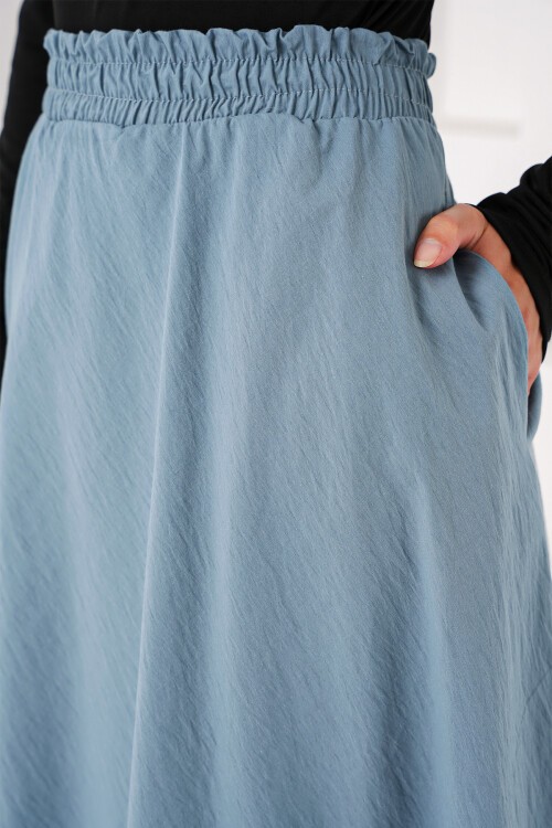 Merterium Kadın Cep Detaylı Uzun Etek 8024 - İndigo