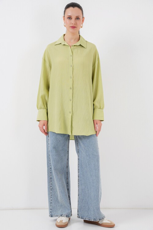 Merterium Kadın Çizgili Uzun Gömlek Tunik 5963 - E.Yeşil