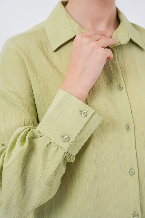 Merterium Kadın Çizgili Uzun Gömlek Tunik 5963 - E.Yeşil