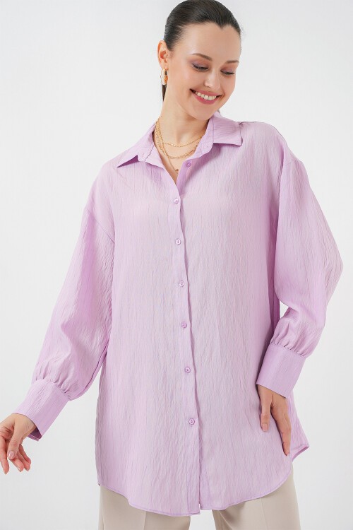Merterium Kadın Çizgili Uzun Gömlek Tunik 5963 - Lila