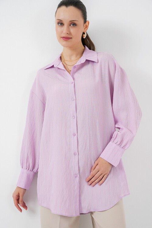 Merterium Kadın Çizgili Uzun Gömlek Tunik 5963 - Lila