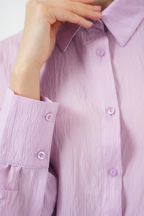 Merterium Kadın Çizgili Uzun Gömlek Tunik 5963 - Lila