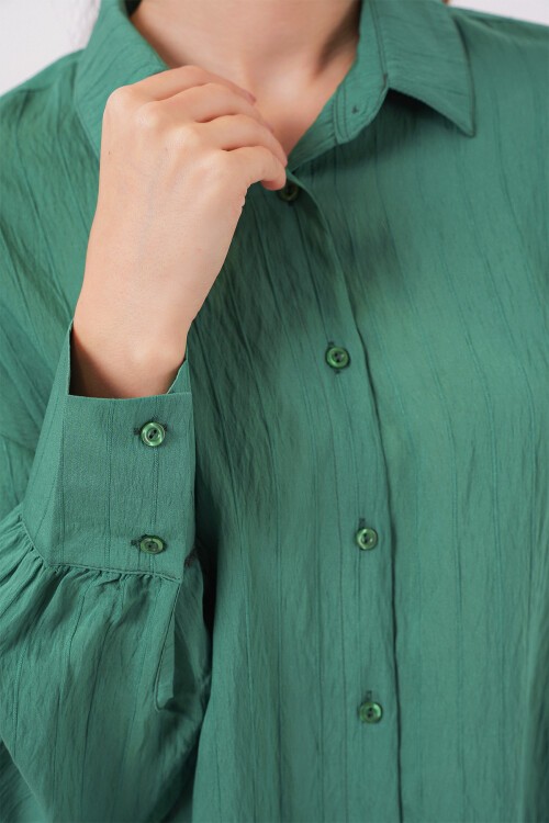 Merterium Kadın Çizgili Uzun Gömlek Tunik 5963 - Zümrüt Yeşili