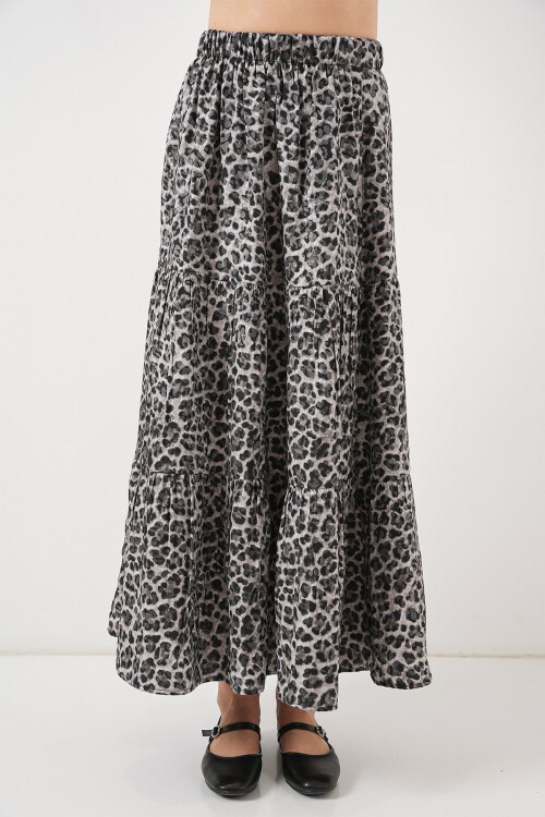 Kadın Desenli Uzun Etek 8053 - Antrasit