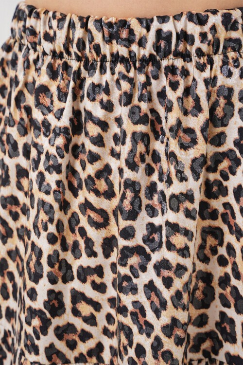 Kadın Desenli Uzun Etek 8053 - C. Kahverengi