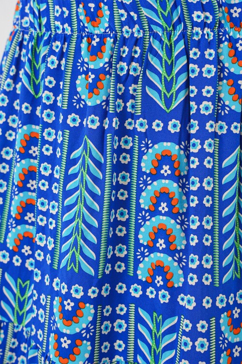 Kadın Desenli Uzun Etek 8053 - Saks