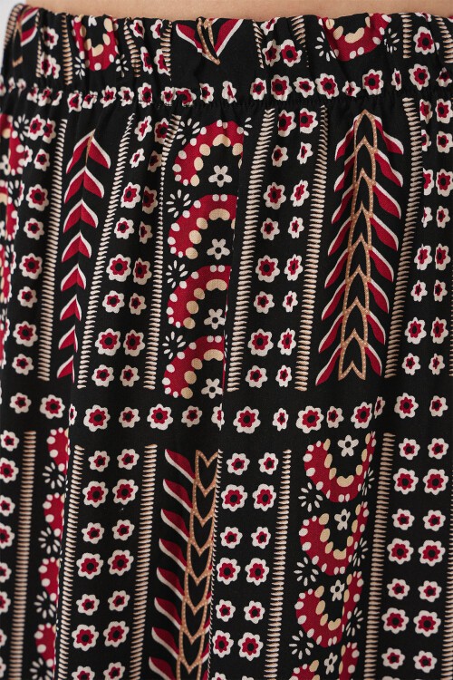 Kadın Desenli Uzun Etek 8053 - Siyah