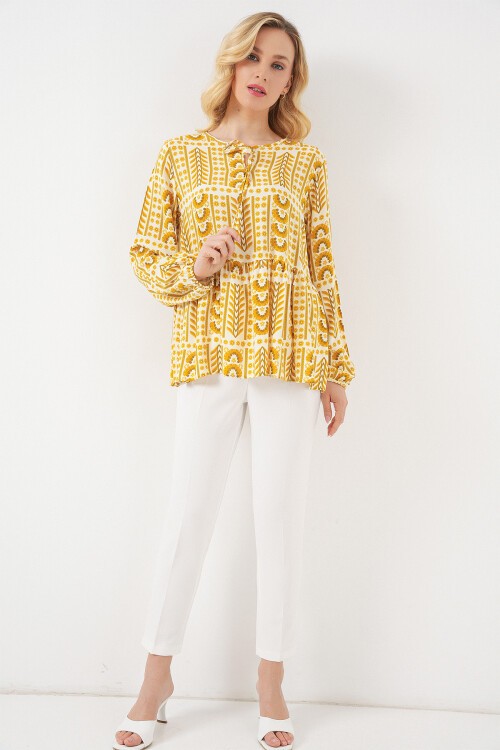 Kadın Desenli Uzun Kol Bluz 970 - Sarı
