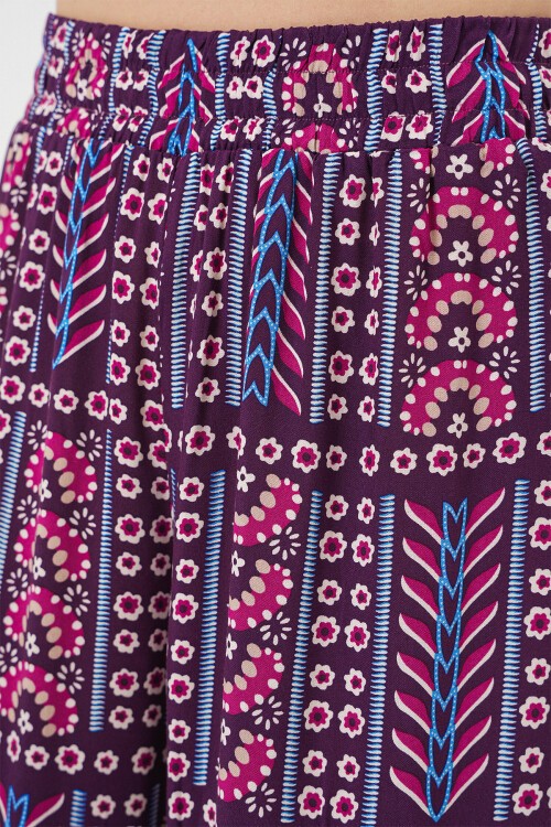 Kadın Desenli Viskon Pantolon 6749 - Mor