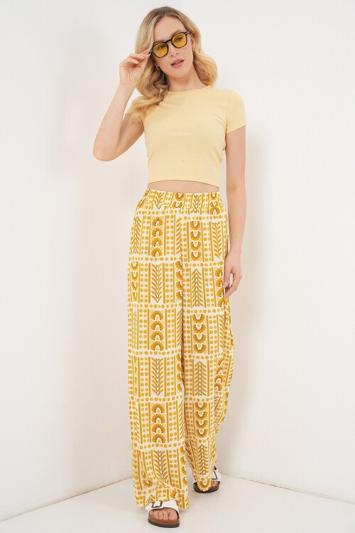 Kadın Desenli Viskon Pantolon 6749 - Sarı