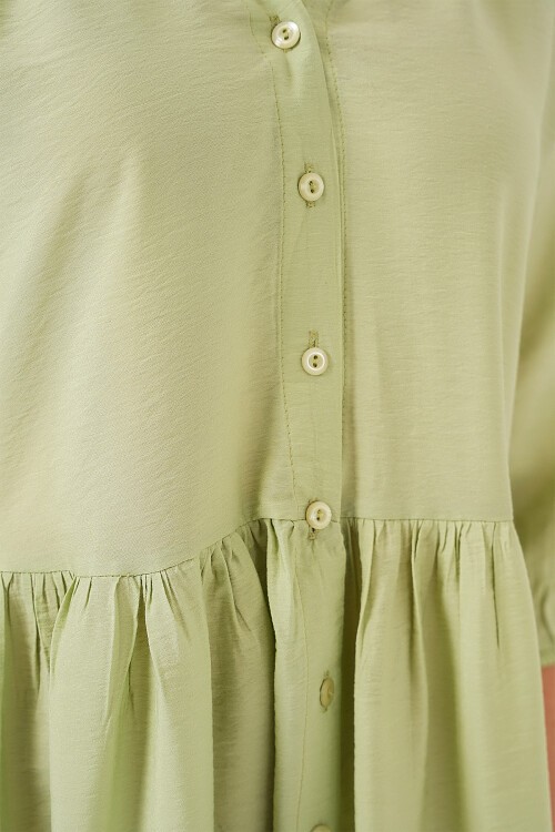 Merterium Kadın Düğmeli Kısa Kol Elbise 2559 - E.Yeşil