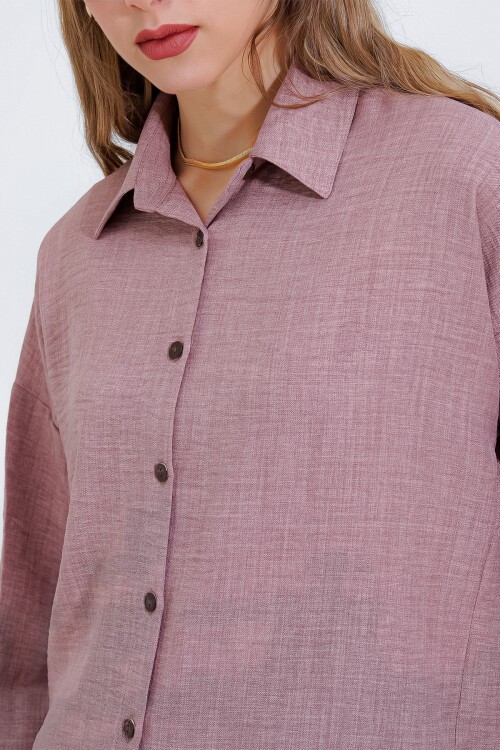 Merterium Kadın Gül Kurusu Oversize Keten Alt Üst Takım 6622