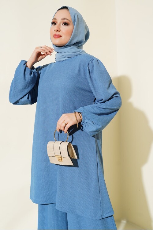 Merterium Kadın İndigo Tunik Pantolon Alt Üst Takım 6663