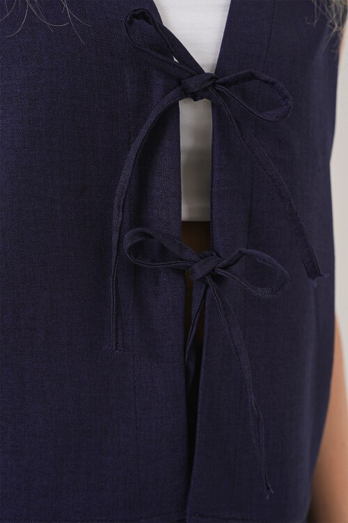 Kadın Keten Görünümlü Sıfır Kol İkili Takım 6746 - Lacivert