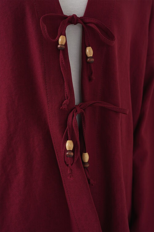 Merterium Kadın Keten Kimono Pantolon İkili Takım 1003 - Bordo