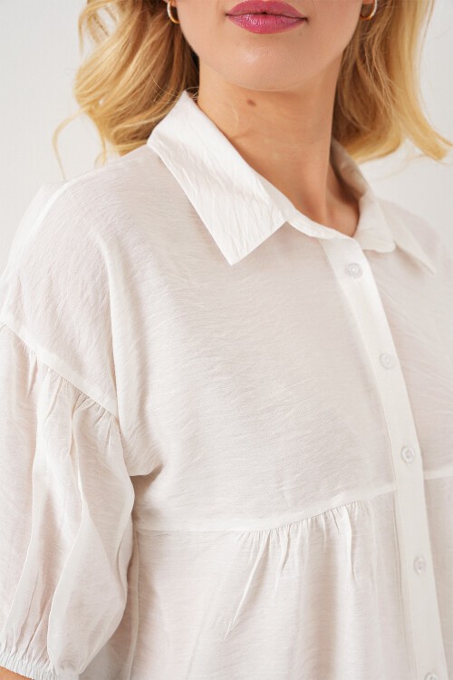 Merterium Kadın Kısa Kol Crop Gömlek 20335 - Beyaz