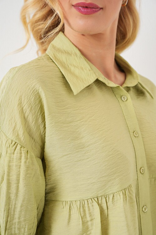 Merterium Kadın Kısa Kol Crop Gömlek 20335 - E.Yeşil