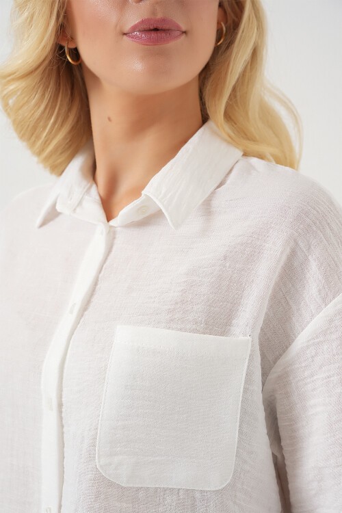 Merterium Kadın Kısa Kol Crop Gömlek 20341 - Beyaz