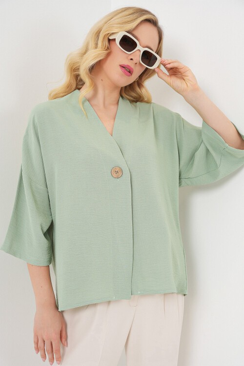 Kadın Kısa Kol Oversize Kimono 5969 - Çağla