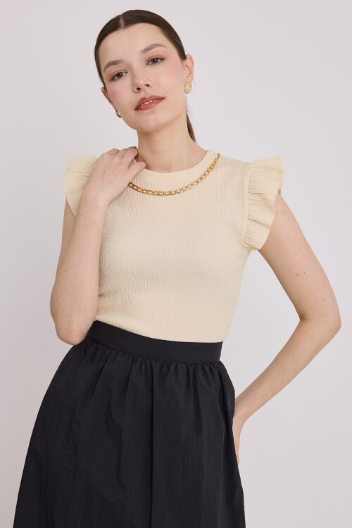 Merterium Kadın Krem Örme Bluz 0430