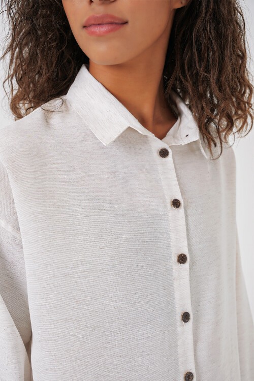 Merterium Kadın Krem Oversize Keten Alt Üst Takım 6622