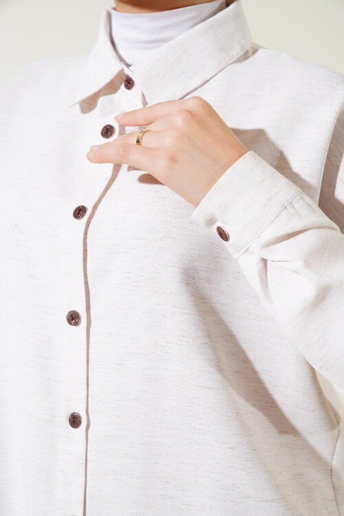 Merterium Kadın Krem Oversize Keten Tesettür Alt Üst Takım 6622