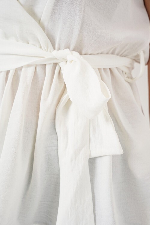 Merterium Kadın Kruvaze Yaka Kolsuz Bluz 966 - Beyaz