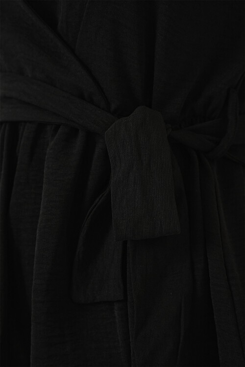 Merterium Kadın Kruvaze Yaka Kolsuz Bluz 966 - Siyah