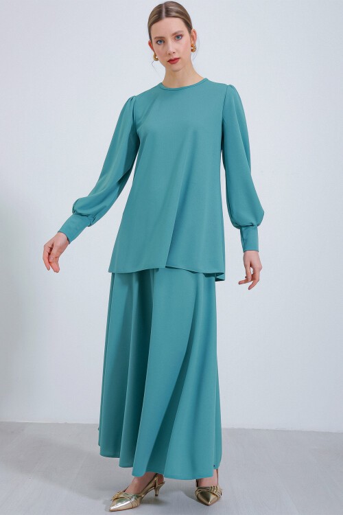 Merterium Kadın Mint Örme Etek Tunik Alt Üst Takım 8014