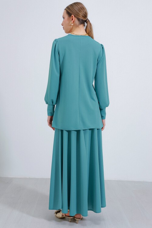 Merterium Kadın Mint Örme Etek Tunik Alt Üst Takım 8014