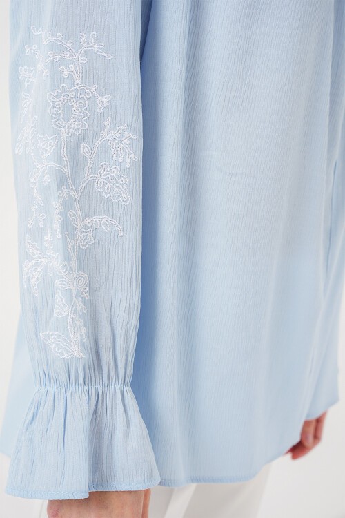 Merterium Kadın Nakışlı Örme Bluz 941 - Mavi