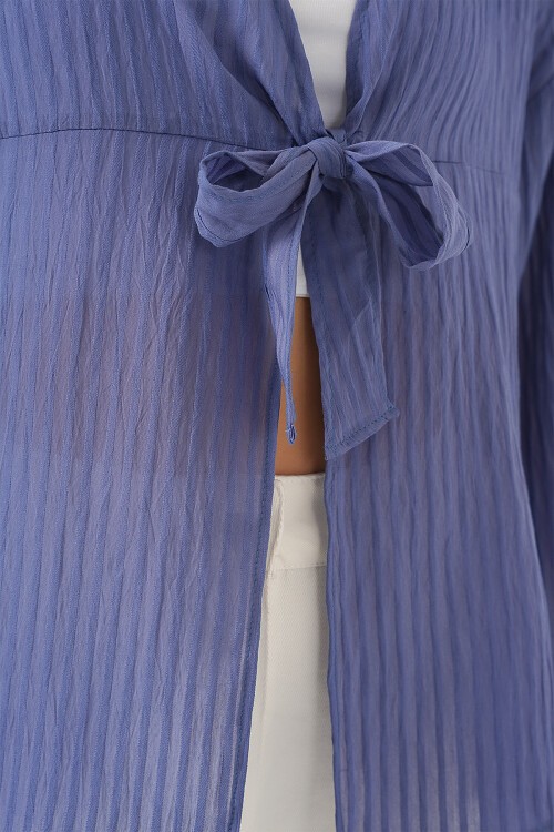 Merterium Kadın Önü Bağcıklı Bluz 952 - İndigo