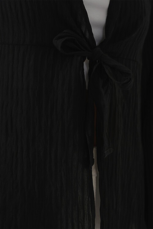 Merterium Kadın Önü Bağcıklı Bluz 952 - Siyah