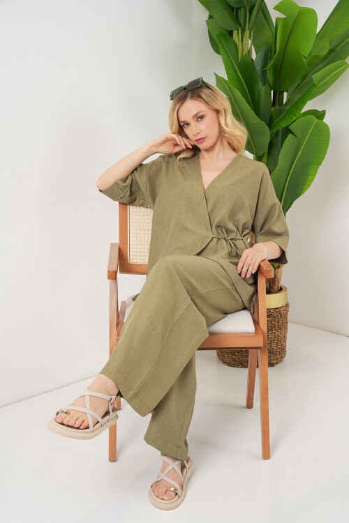 Kadın Önü Bağlamalı Alt Üst Takım 6745 - Çağla