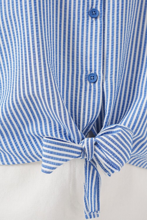 Kadın Önü Bağlamalı Çizgili Gömlek 20323 - Lacivert