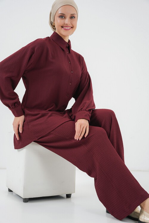 Merterium Kadın Örme Tesettür Alt Üst Takım 6711 - Bordo
