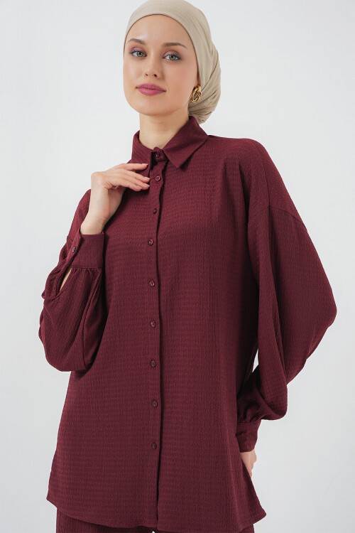 Merterium Kadın Örme Tesettür Alt Üst Takım 6711 - Bordo