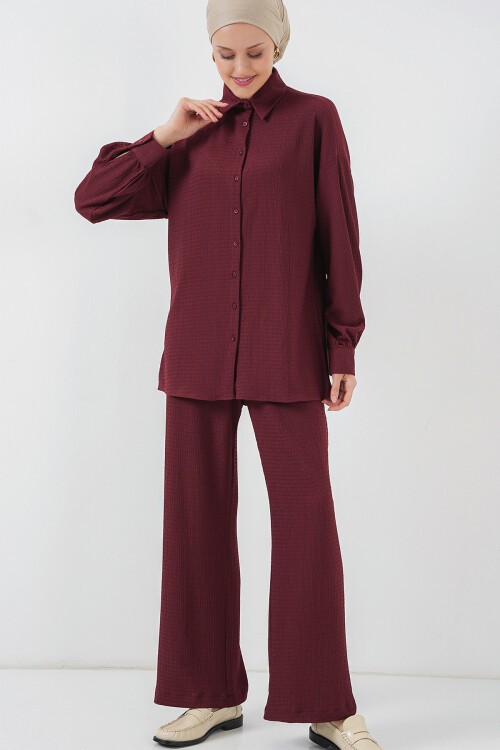 Merterium Kadın Örme Tesettür Alt Üst Takım 6711 - Bordo