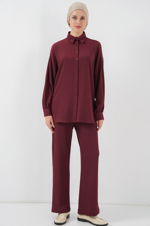 Merterium Kadın Örme Tesettür Alt Üst Takım 6711 - Bordo