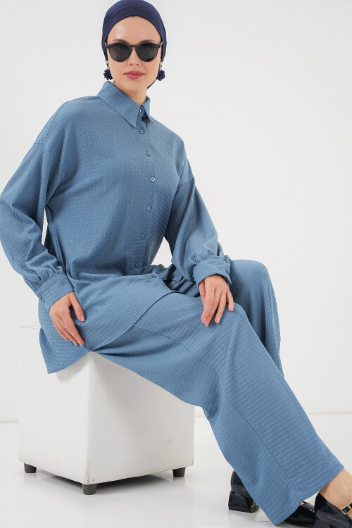 Merterium Kadın Örme Tesettür Alt Üst Takım 6711 - İndigo