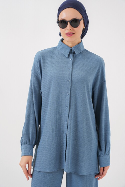 Merterium Kadın Örme Tesettür Alt Üst Takım 6711 - İndigo